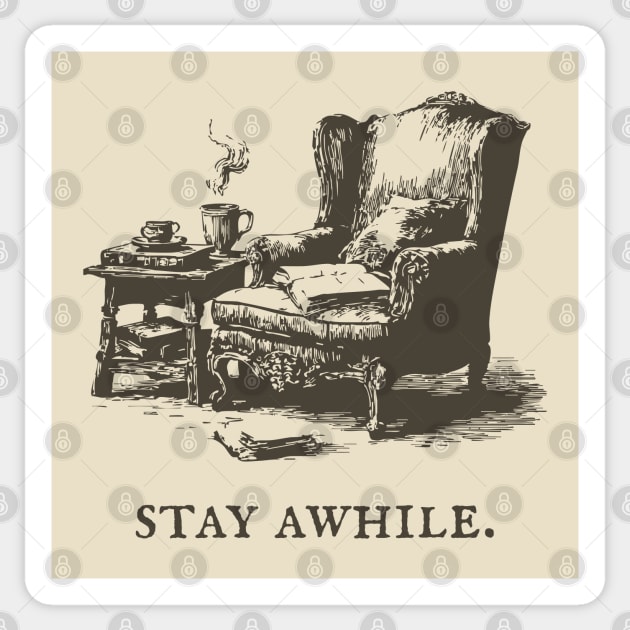 Cozy Reading Nook Invitation to Stay Awhile Sticker by TuncGK